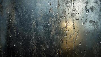 Water Droplets on a Glass Surface with Golden Light Filtering Through photo