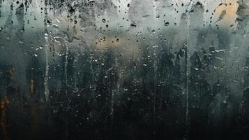 Water droplets on a dark, wet window pane photo