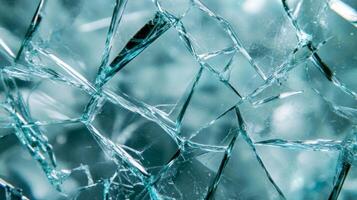 A Close-Up View of Shattered Glass with a Teal Hue photo