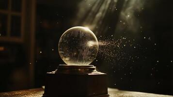 A Glass Globe with Sparkling Dust and Light Rays photo