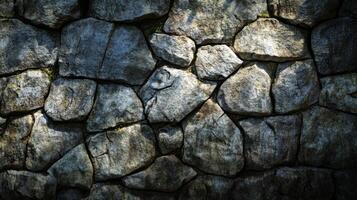 A Close-Up View of a Rough Stone Wall photo
