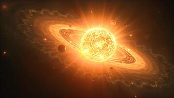 de vurig geboorte van een ster in een ver weg heelal, omringd door wervelende nevels en kosmisch stof. video