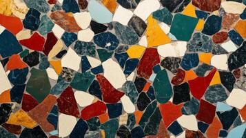 Abstract Mosaic Pattern Composed of Various Colored Stone Tiles photo
