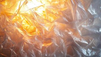 Crinkled Plastic Sheet Illuminated by Warm Light photo