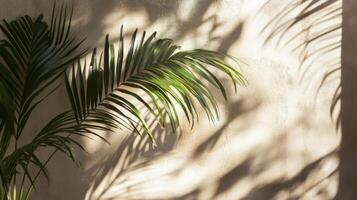 Palm Leaf Casts Shadow On Tan Wall photo