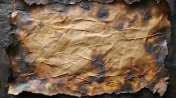 A Burnt and Crumpled Piece of Paper with Scorched Edges photo