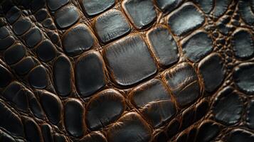 Close-up of Dark Brown Alligator Leather Texture photo