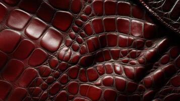 Close-up of a textured burgundy leather surface resembling alligator skin photo