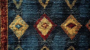 Close-up of a Colorful Woven Rug with Diamond Patterns photo