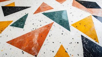 Terrazzo Floor with Geometric Marble Triangle Pattern photo