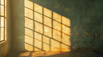 Sunlight Illuminating a Grungy Wall with Window Shadow photo