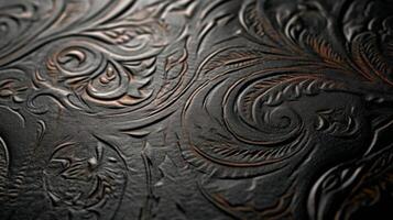 Intricate Floral Pattern Embossed on Dark Leather photo