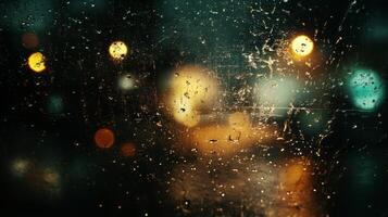 Raindrops on a Window with Blurred City Lights photo