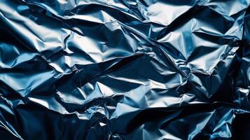 Crumpled Blue Metallic Foil Texture photo