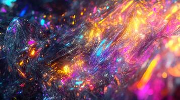 Abstract Texture of Crumpled Foil with Vibrant Rainbow Hues photo