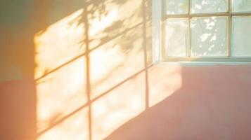 Sunlight Streaming Through a Window Casting Shadow Patterns on a Wall photo