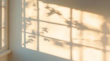 Window Light Casting Leaf Shadows on a White Wall photo
