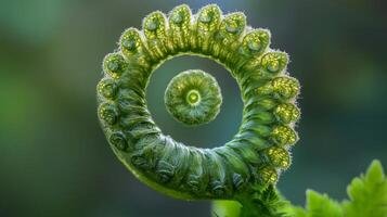 A Close-Up View of a Fern Frond Unfurling in a Spiral Pattern photo