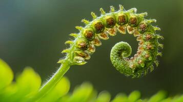 Close-up of a Spiraling Fern Frond with Delicate Hairs photo