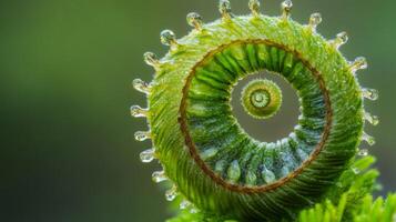 Close-up of a Green Fern Frond Unfurling in a Spiral photo
