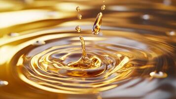 Golden Liquid Droplet Splashing and Creating Concentric Ripples photo