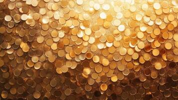 A Close-Up of Shiny Gold Confetti, Illuminating the Surface photo