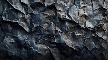 Crumpled Dark Paper Texture with Deep Creases and Shadows photo
