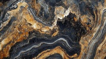 Abstract Swirling Pattern in Black, Gold, and White Stone photo