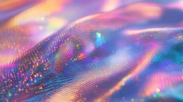 Close-up of iridescent fabric with a shimmering texture. photo