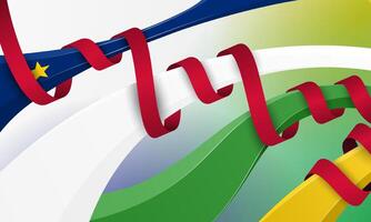 Waving 3d shapes of blue white green and yellow wrapped in red ribbon on gradient background. Good template for central african republic national day campaign vector