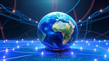 Planet Earth, enveloped in a network of glowing connections, symbolizing global communication, the internet, and the flow of data in the digital age. video