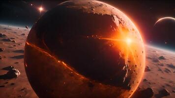 A once vibrant planet faces its demise as a massive impact tears it apart, leaving a trail of destruction and raising questions about the fate of civilizations in the face of cosmic events. video