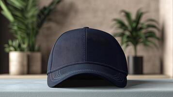 Baseball Cap Mockup Displayed a Clean Surface Ideal for Highlighting Custom Headwear Branding Logo Designs and Sports Merchandise in a Simple Presentation photo