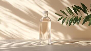 Bottle mockup clear glossy finish standing on a light surface ready for product showcase photo