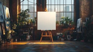 Blank Canvas Mockup Art Studio with Soft Light Great for Artwork Display and Artist Branding photo