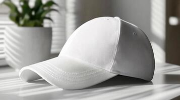 Custom Cap Mockup Pristine White Surface Highlighting Hat Design and Branding Concepts photo