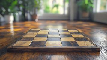 Chess board mockup displayed bright room with sharp lighting perfect for game product branding photo