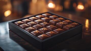 Chocolate box mockup reflective surface with soft lighting ideal for premium product showcases photo