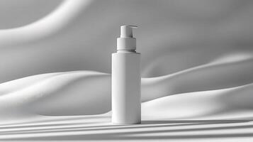 Cosmetic bottle mockup matte finish a white background perfect for skincare product showcases photo