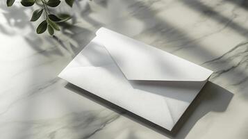 Envelope mockup resting clean surface with a minimalist design for branding purposes photo