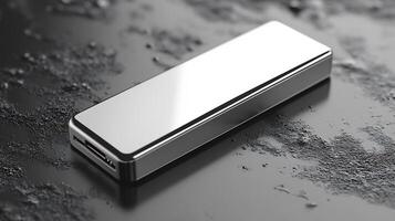 Flash drive mockup lying sleek metallic surface perfect for showcasing tech product designs photo