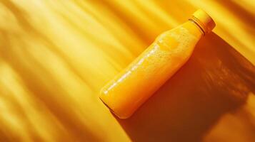 Juice Bottle Laying Colorful Surface with Gentle Shadows for Fresh Beverage Label and Packaging photo