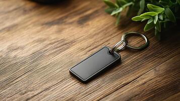 Keychain mockup lying flat clean wooden desk ideal for showcasing accessory designs photo