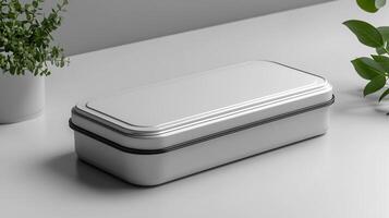 Lunchbox mockup displayed clean white surface with soft shadows perfect for showcasing food containers photo