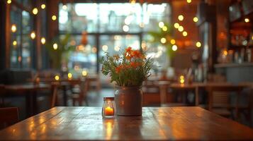 Menu Mockup Rustic Table with Bright Lighting Perfect for Restaurant Branding and Menu Displays photo