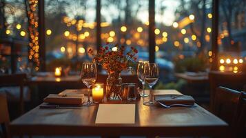 Dining Menu Mockup Table with Warm Lighting Ideal for Restaurant Branding and Cuisine Showcase photo