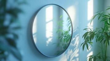 Mirror mockup hanging clean wall with sharp reflections perfect for home decor branding showcases photo