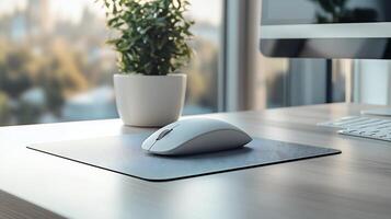 Mouse pad mockup lying flat clean desk with a minimal design ideal for showcasing tech accessories photo