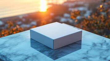 Packaging Box Mockup Reflective Surface with Sharp Lines Ideal for Product Branding and Retail Displays photo