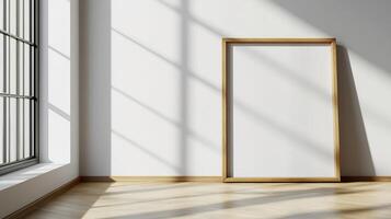 Frame Mockup Leaning Clean Wall with Soft Shadows Ideal for Artwork Displays and Home Decor photo